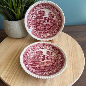 Copeland Spodes Tower Pink Tea Coffee Saucers Lot Of 2 England Floral & Scenic
